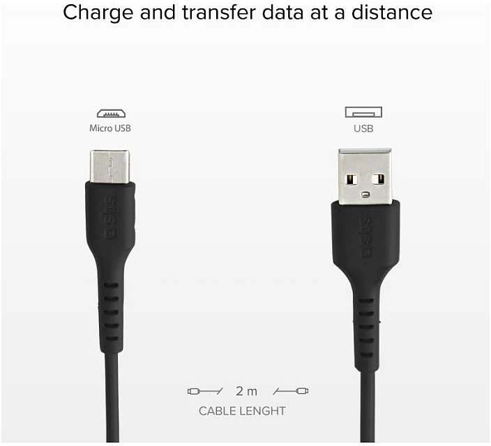 MicroUSB Įkrovimo 2m Laidas SBS Juodas