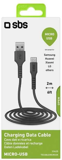 MicroUSB Įkrovimo 2m Laidas SBS Juodas