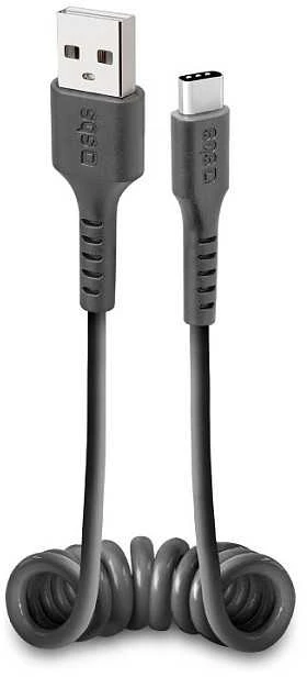 USB 2.0 kabelis > C tipo SBS 0,5 m spiralė, juoda