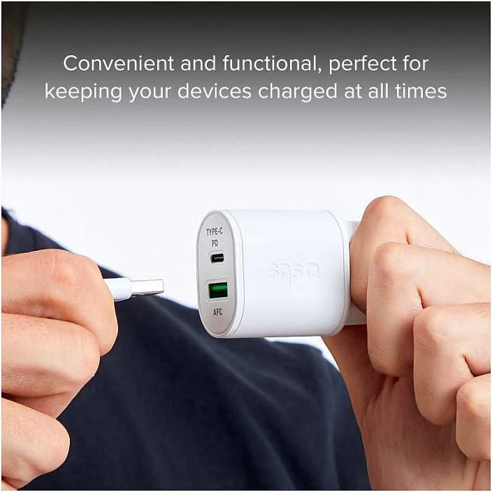 SBS TETRPD20W 20W USB-A USB-C sieninis įkroviklis su maitinimo tiekimu – baltas