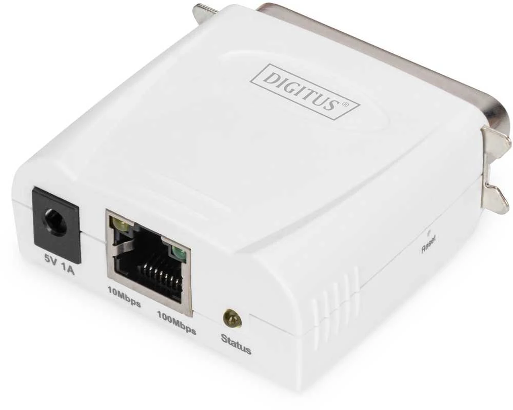 Assmann Electronic DIGITUS greitas eterneto spausdinimo serveris 1xParallel 1xRJ-45 su maitinimo šaltiniu