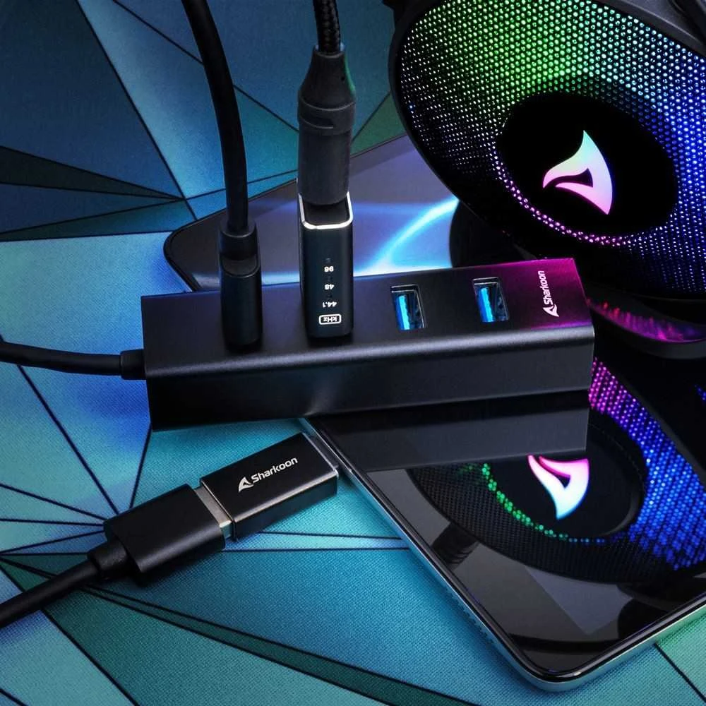 Sharkoon HUB 4X USB 3.2 ALU Juodas/4-PORT USB 3.2 GEN 1