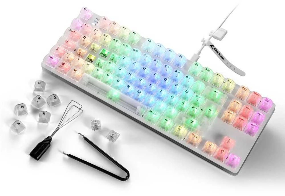 Sharkoon Crystal Shark, Gaming-klaviatūra - baltas, DE-išdėstymas, KTT