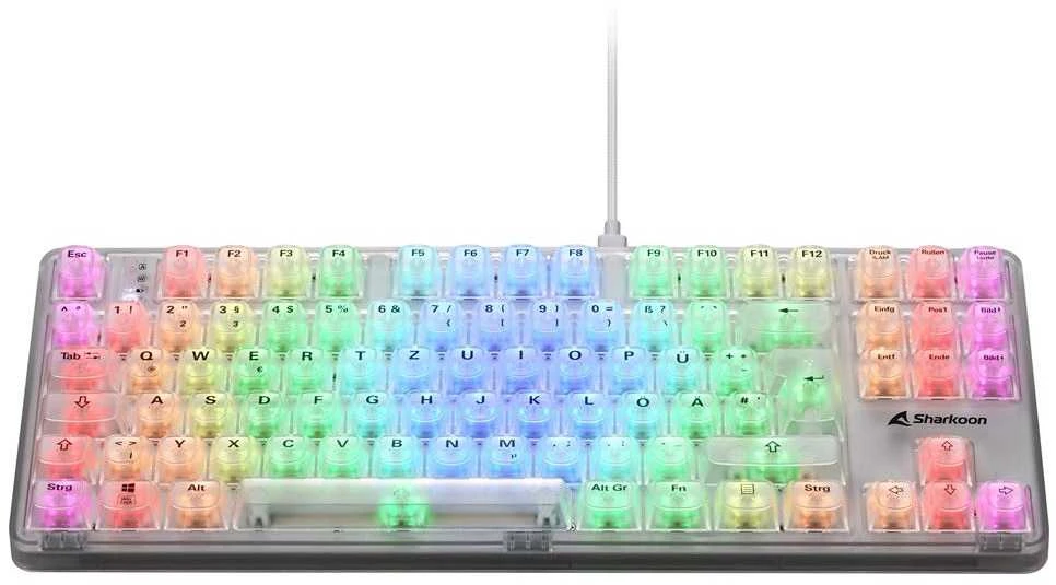 Sharkoon Crystal Shark, Gaming-klaviatūra - baltas, DE-išdėstymas, KTT
