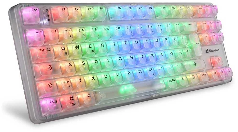 Sharkoon Crystal Shark, Gaming-klaviatūra - baltas, DE-išdėstymas, KTT