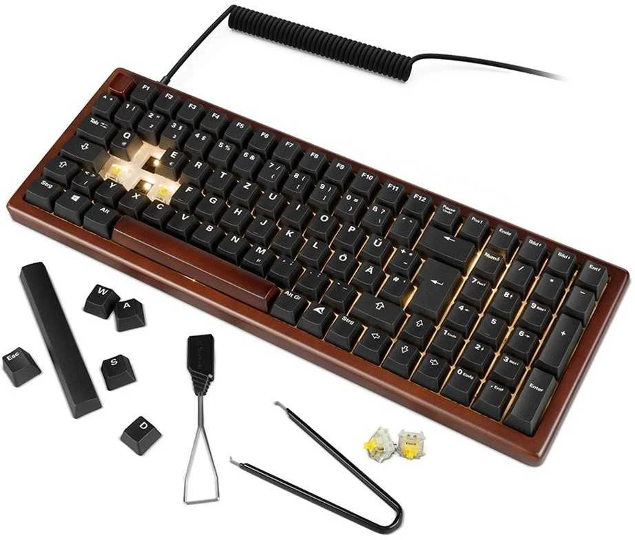 Sharkoon SKILLER SGK50 S2 Wood PBT, Gaming-klaviatūra - holz/juodas, DE-išdėstymas, Gateron G Pro 3.0 Geltona