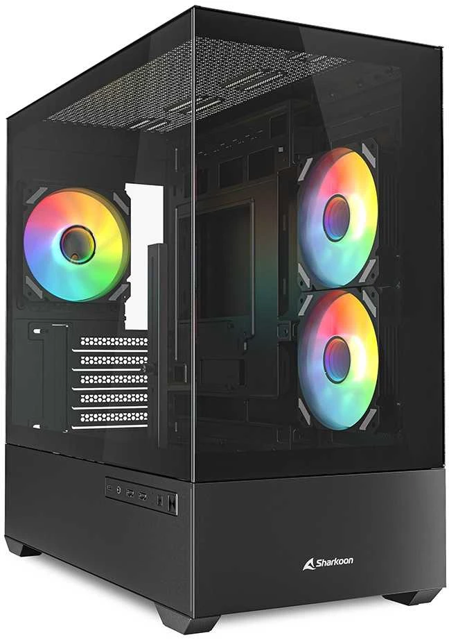 Sharkoon MK6 RGB, Tower tipo korpusas - juodas, grūdintas stiklas x 2