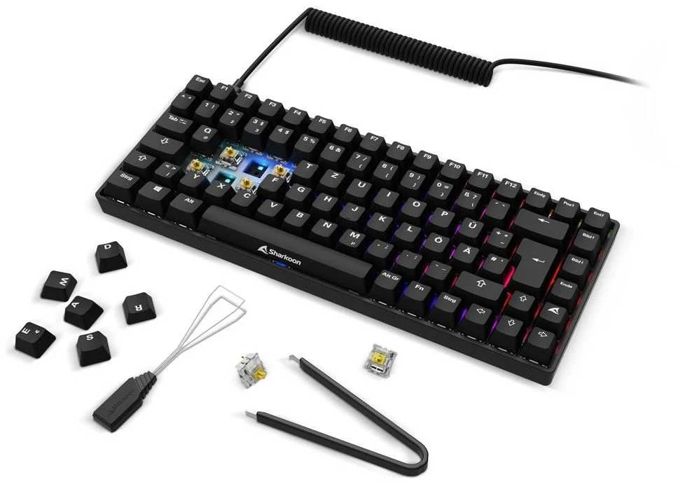 Sharkoon SKILLER SGK50 S3 PBT, Gaming-klaviatūra - juodas, DE-išdėstymas, Gateron G Pro 3.0 Geltona