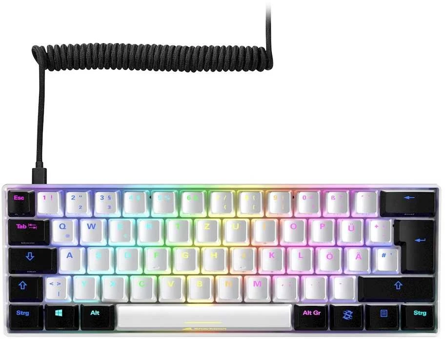 Sharkoon SKILLER SGK50 S4 žaidimų klaviatūra su raudonais jungikliais - 60% išdėstymas, raudoni hot-swap jungikliai, RGB apšvietimas, QWERTZ išdėstymas, baltas-juodas