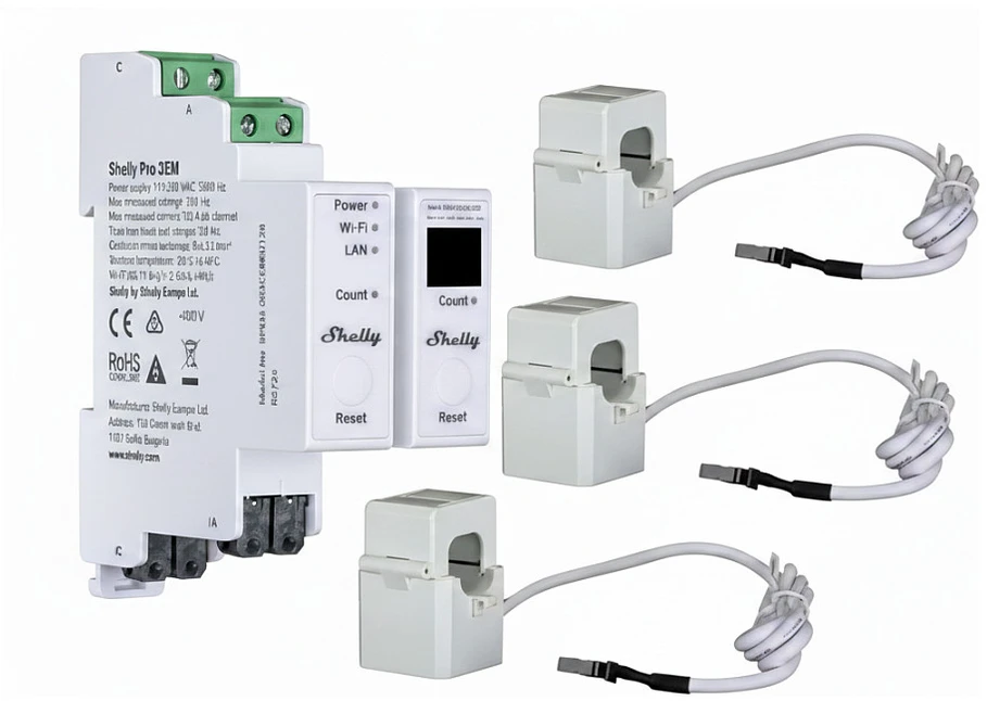 „Shelly PRO 3EM 120A“ 3 padėčių elektros energijos skaitiklis su „WiFi“ / „Bluetooth“ / „Matter“ ryšiu