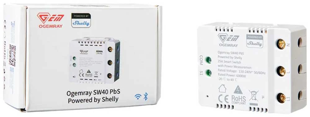 Ogemray išmanioji relė 25A powered by Shelly (WiFi, Bluetooth)