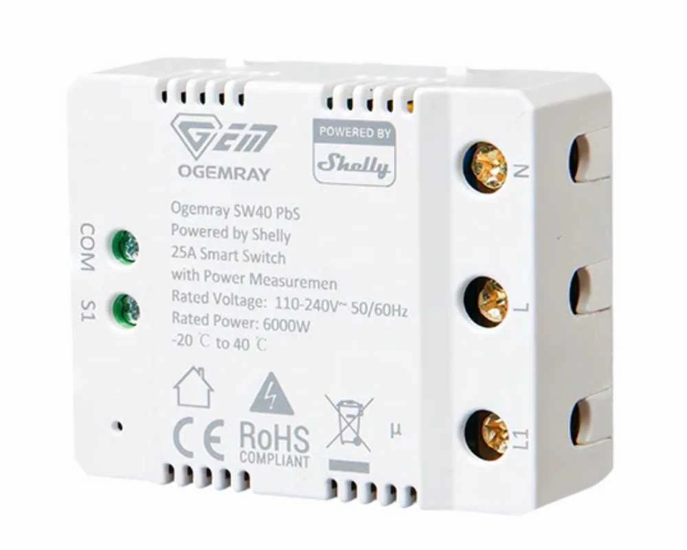 Ogemray išmanioji relė 25A powered by Shelly (WiFi, Bluetooth)