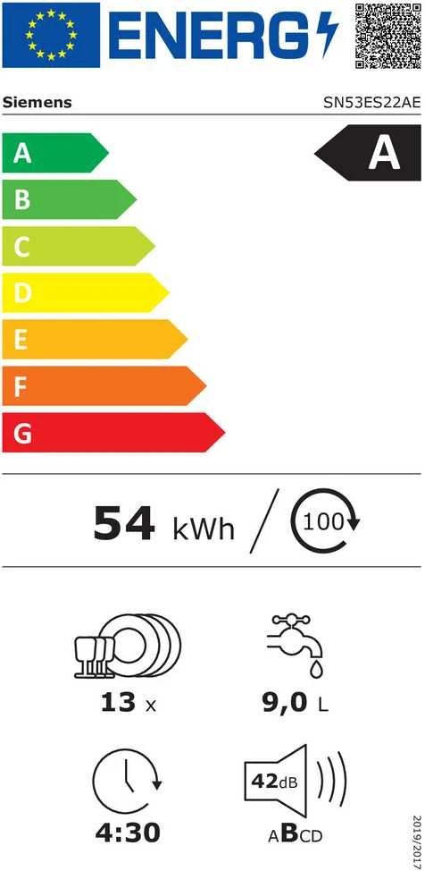 Indaplovė Siemens SN53ES22AE Indaplovė integruotas 60cm nerūdijantis plienas