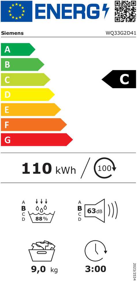 Skalbimo mašina Siemens šilumos siurblio džiovintuvas WQ33G2D41, 9kg, 1.1kWh, 63dB, 112l, 600W, 220–240V, baltas, ekranas, kondensacinis