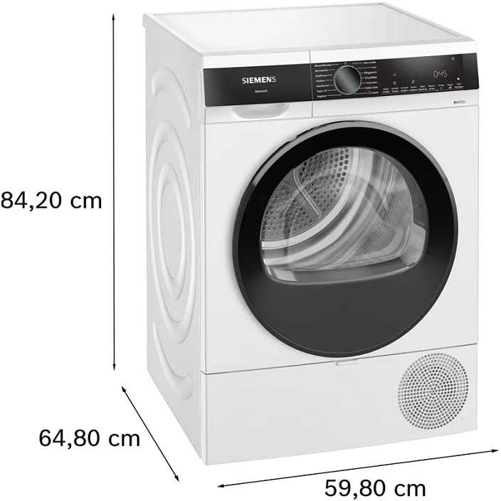 Skalbimo mašina Siemens šilumos siurblio džiovintuvas WQ33G2D41, 9kg, 1.1kWh, 63dB, 112l, 600W, 220–240V, baltas, ekranas, kondensacinis