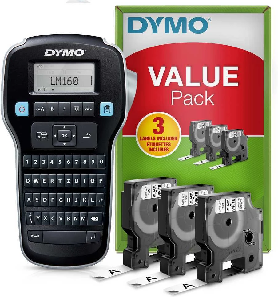 Etikečių spausdintuvas Dymo DYMO LabelManager 160 Starter Set m. 3 D1-Bänder 12mm Qwertz