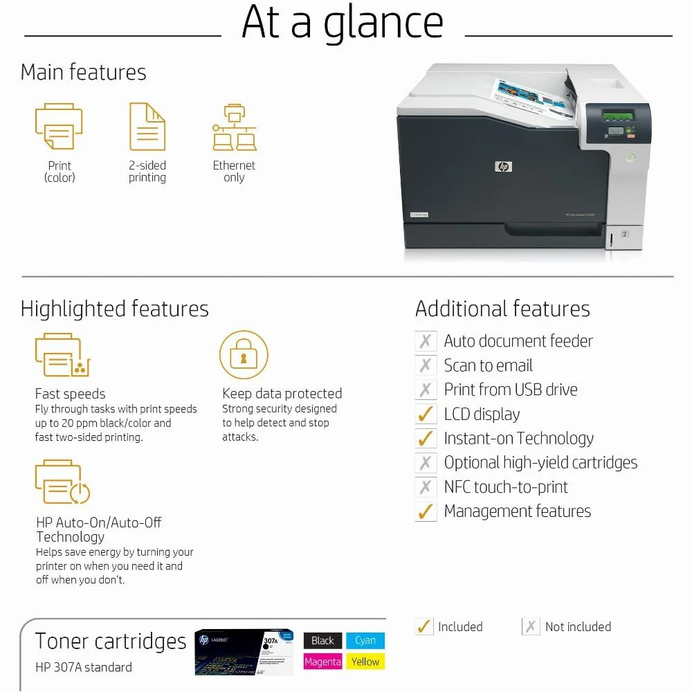 Hewlett Packard (HP) HP Color LaserJet CP5225dn Spausdintuvas - A3 Color lazerinis, Spausdinti, Auto-Duplex, LAN, 20ppm, 1500-5000 puslapių per mėn.