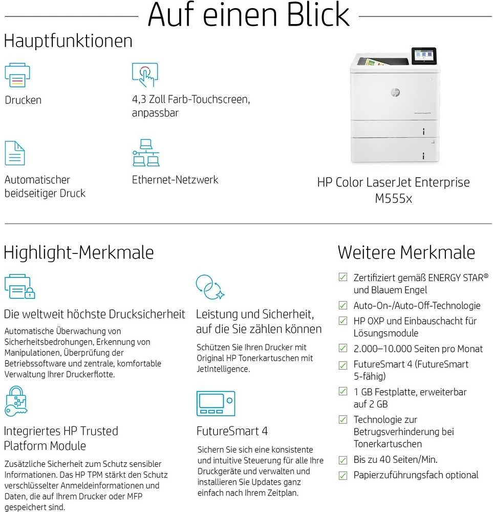 Hewlett Packard (HP) HP Color LaserJet Enterprise M555x Spausdintuvas spalvotas Duplex lazerinis A4 Legal (7ZU79AB19)