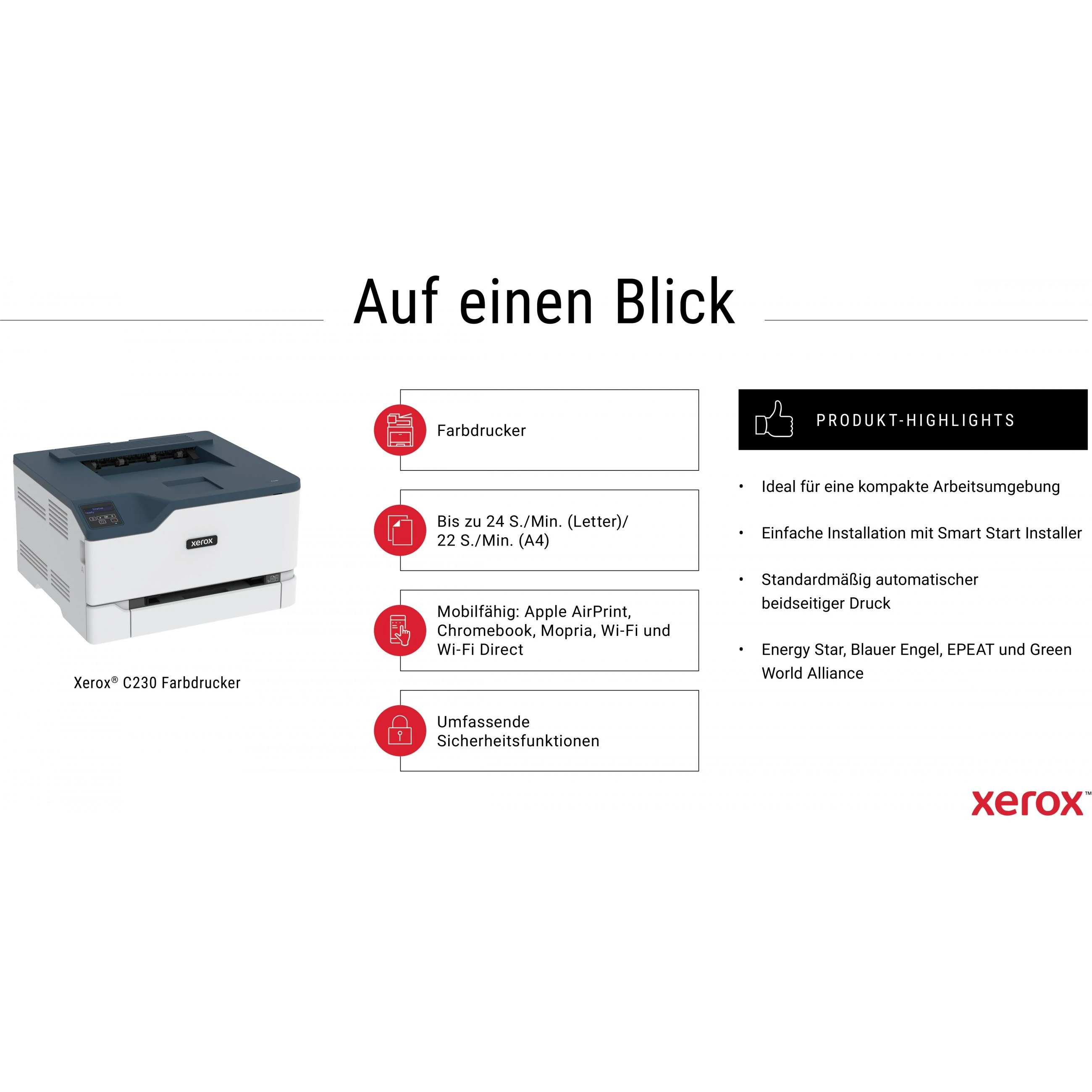 Xerox C230 A4 spalvotas spausdintuvas, 22 psl./min. Dvipusis, tinklas, wifi, USB, 250 psl.