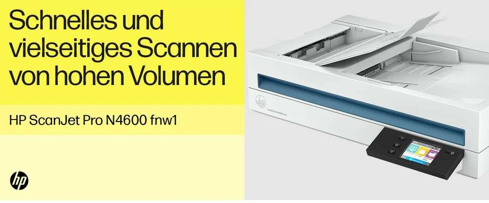 Skeneris Hewlett Packard (HP) „HP ScanJet Pro N4600 fnw1“ skaitytuvas – A4 spalvotas 600 dpi, plokščias nuskaitymas, automatinis dokumentų tiektuvas, automatinis dvipusis, OCR / nuskaitymas į tekstą, 40 ppm, 10 000 puslapių per dieną