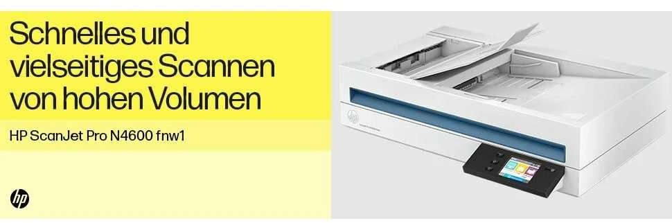 Skeneris Hewlett Packard (HP) „HP ScanJet Pro N4600 fnw1“ skaitytuvas – A4 spalvotas 600 dpi, plokščias nuskaitymas, automatinis dokumentų tiektuvas, automatinis dvipusis, OCR / nuskaitymas į tekstą, 40 ppm, 10 000 puslapių per dieną