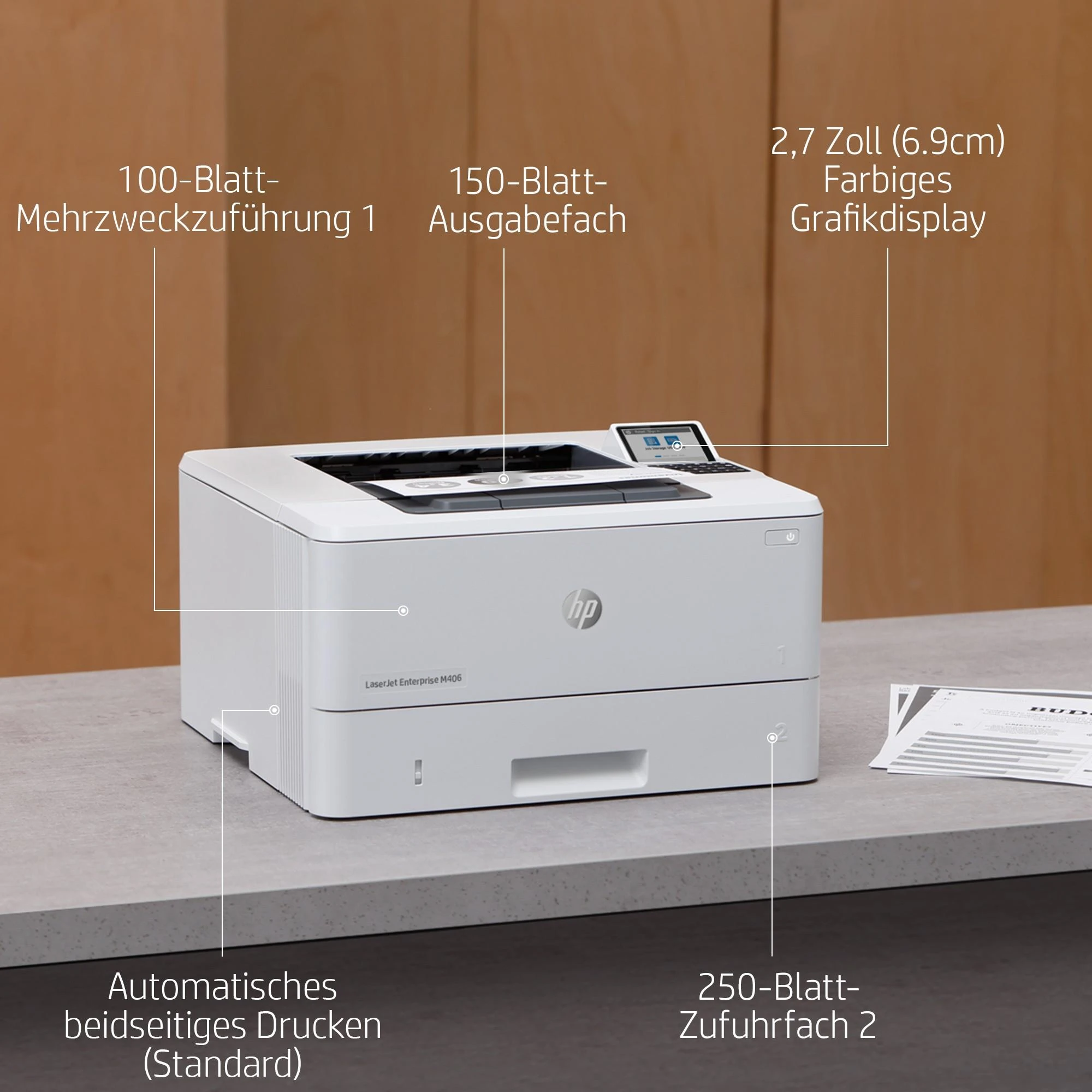 Hewlett Packard (HP) HP LaserJet Enterprise M406dn Spausdintuvas - A4 Mono lazerinis, Print, Auto-Duplex, LAN, 38ppm, 900-4800 pages per month