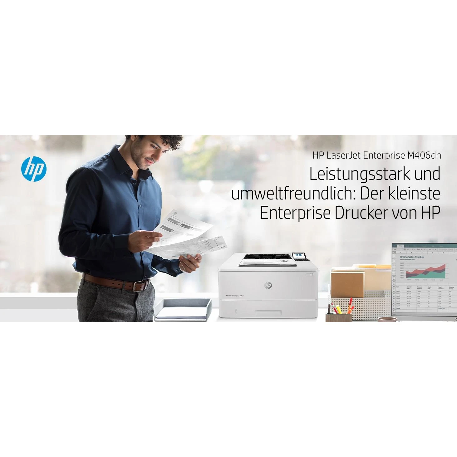 Hewlett Packard (HP) HP LaserJet Enterprise M406dn Spausdintuvas - A4 Mono lazerinis, Print, Auto-Duplex, LAN, 38ppm, 900-4800 pages per month