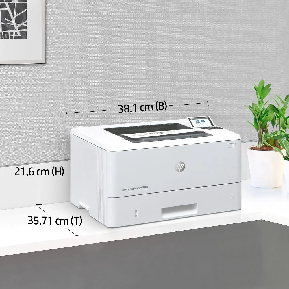 Hewlett Packard (HP) HP LaserJet Enterprise M406dn Spausdintuvas - A4 Mono lazerinis, Print, Auto-Duplex, LAN, 38ppm, 900-4800 pages per month