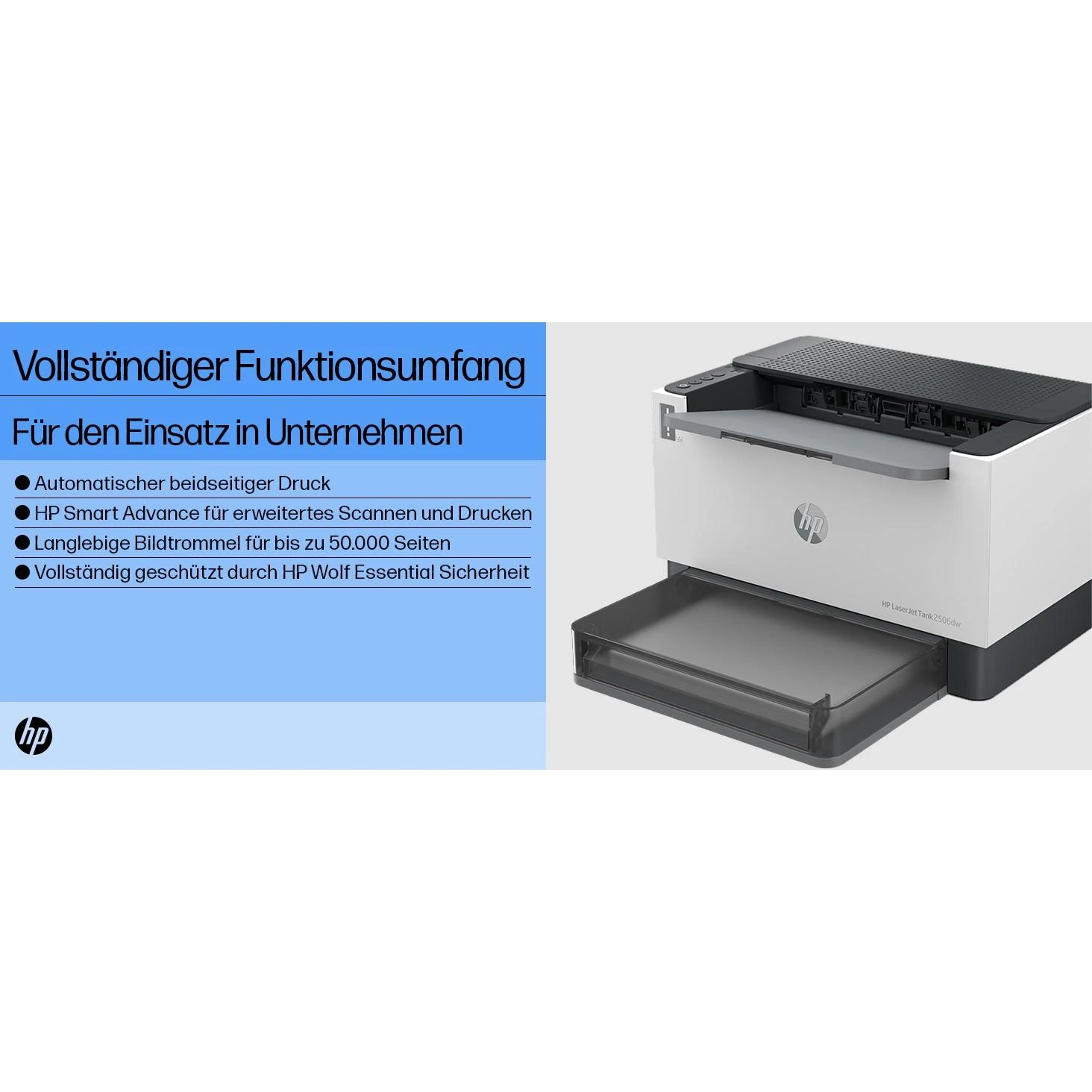 Hewlett Packard (HP) HP LaserJet Tank 2504dw Spausdintuvas - A4 Mono lazerinis, Print, Auto-Duplex, LAN, WiFi, 23ppm, 250-2500 pages per month (replaces Neverstop)