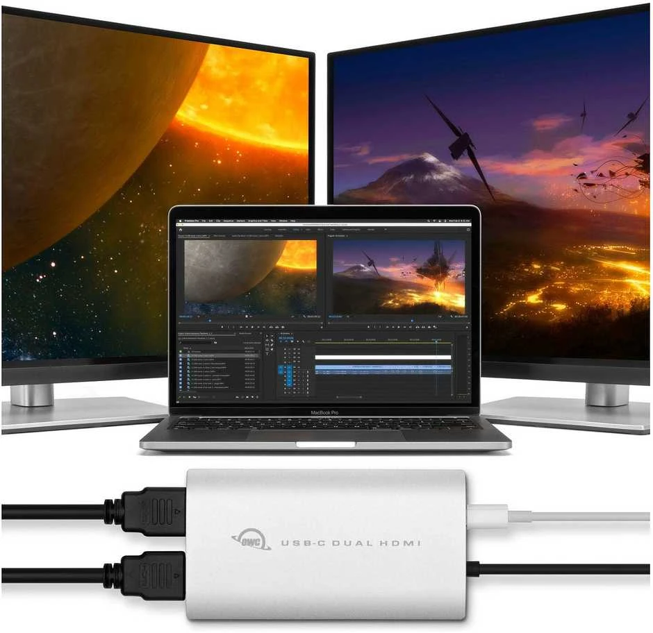 Adapteris AV OWC OWC Adapteris Thunderbolt 3 > Dual HDMI 4K (sidabrinis/juodas, 26cm, with DisplayLink)