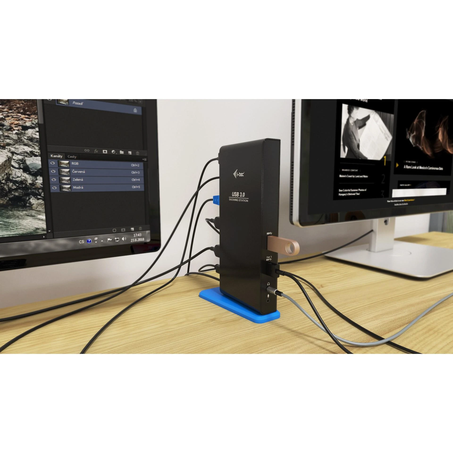 I-TEC USB 3.0 / USB-C dviguba HDMI prijungimo stotis 2x HDMI 1x GLAN 2x USB 3.0 4x USB 2.0 1x garsas 1x mikrofonas