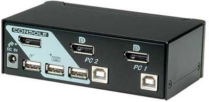 Sonstige ROLINE KVM jungiklis, 1 vartotojas – 2 kompiuteriai, DisplayPort, su USB šakotuvu, 1920 x 1200 pikselių, juodas