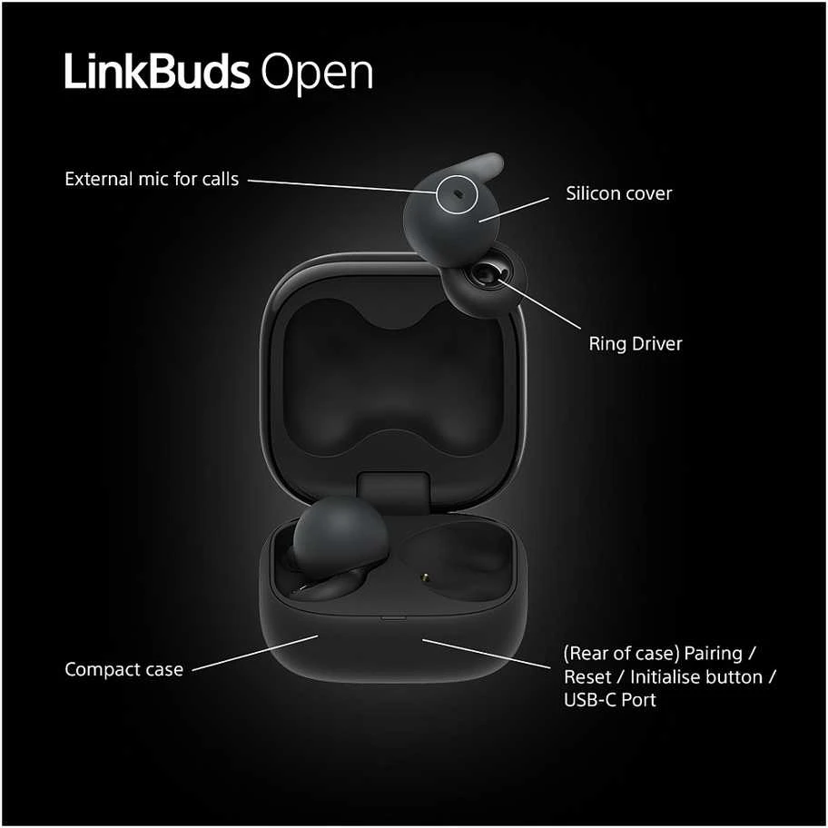 Ausinės Sony LinkBuds Open, Juodos spalvos