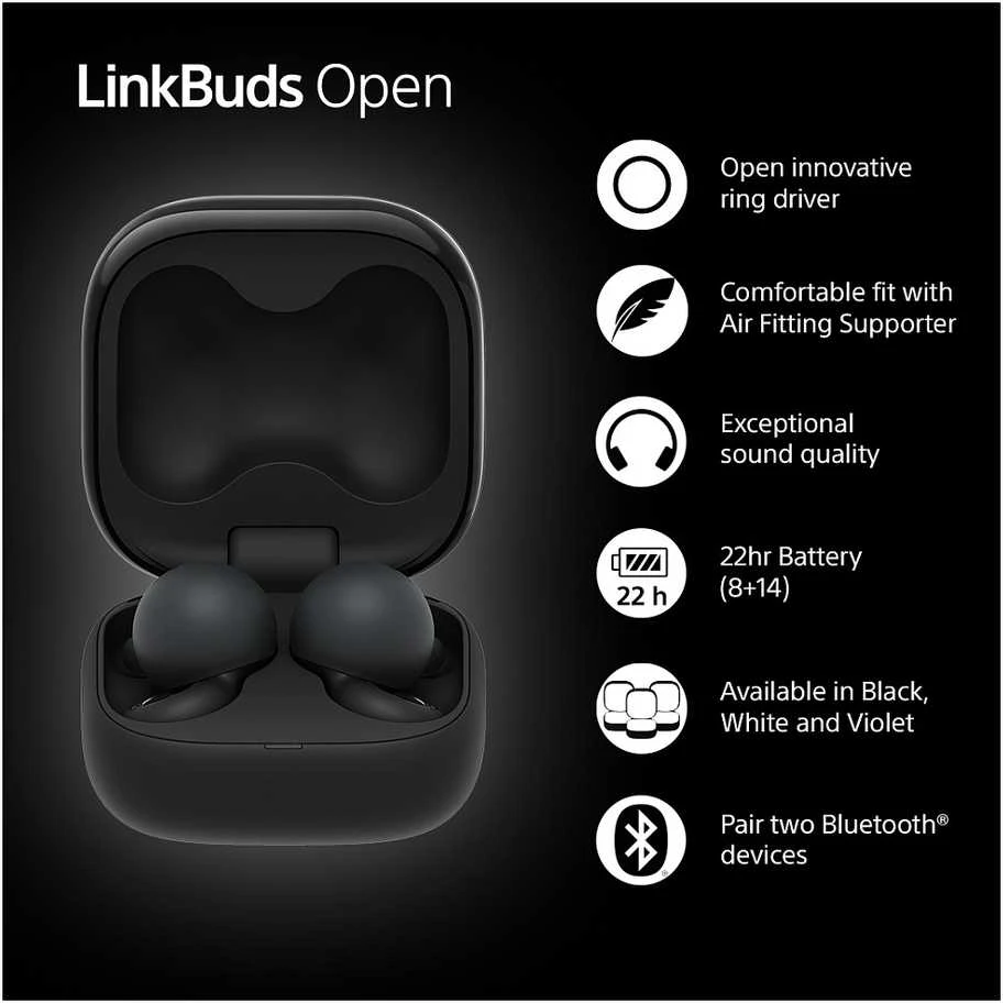 Ausinės Sony LinkBuds Open, Juodos spalvos