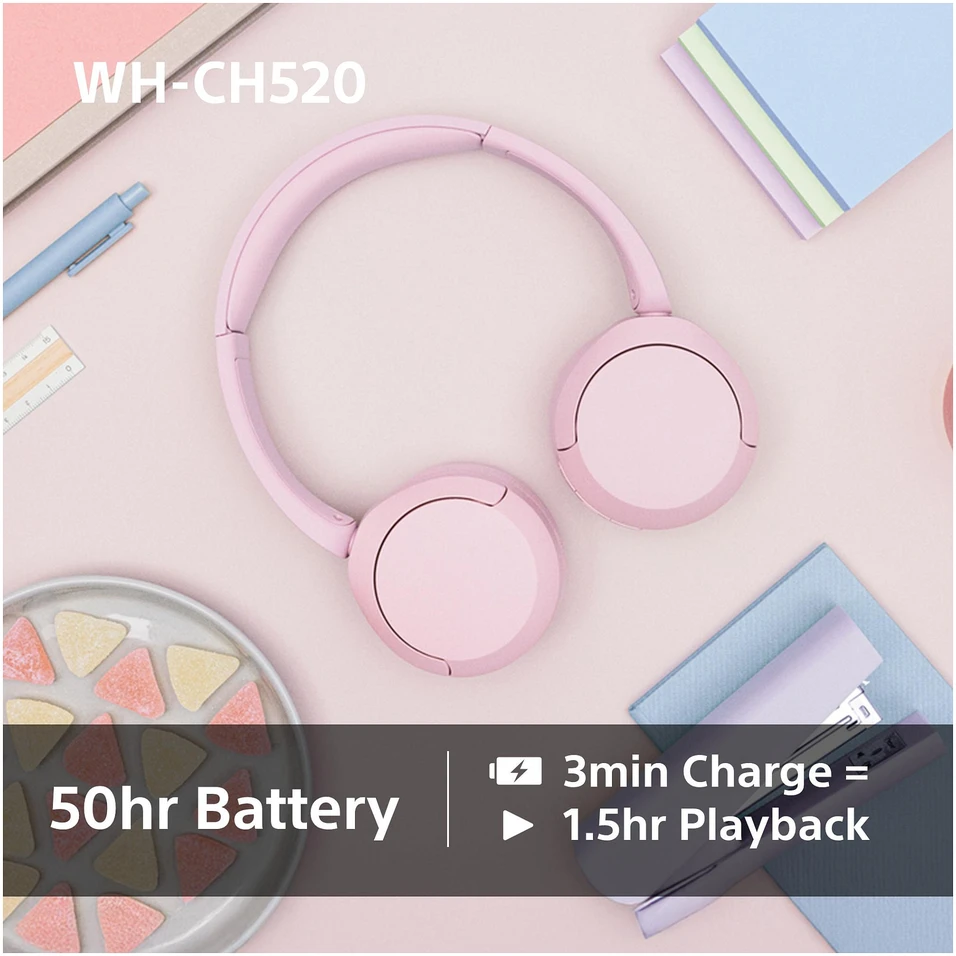 Belaidės Ausinės Sony WH-CH520L, Rožinės