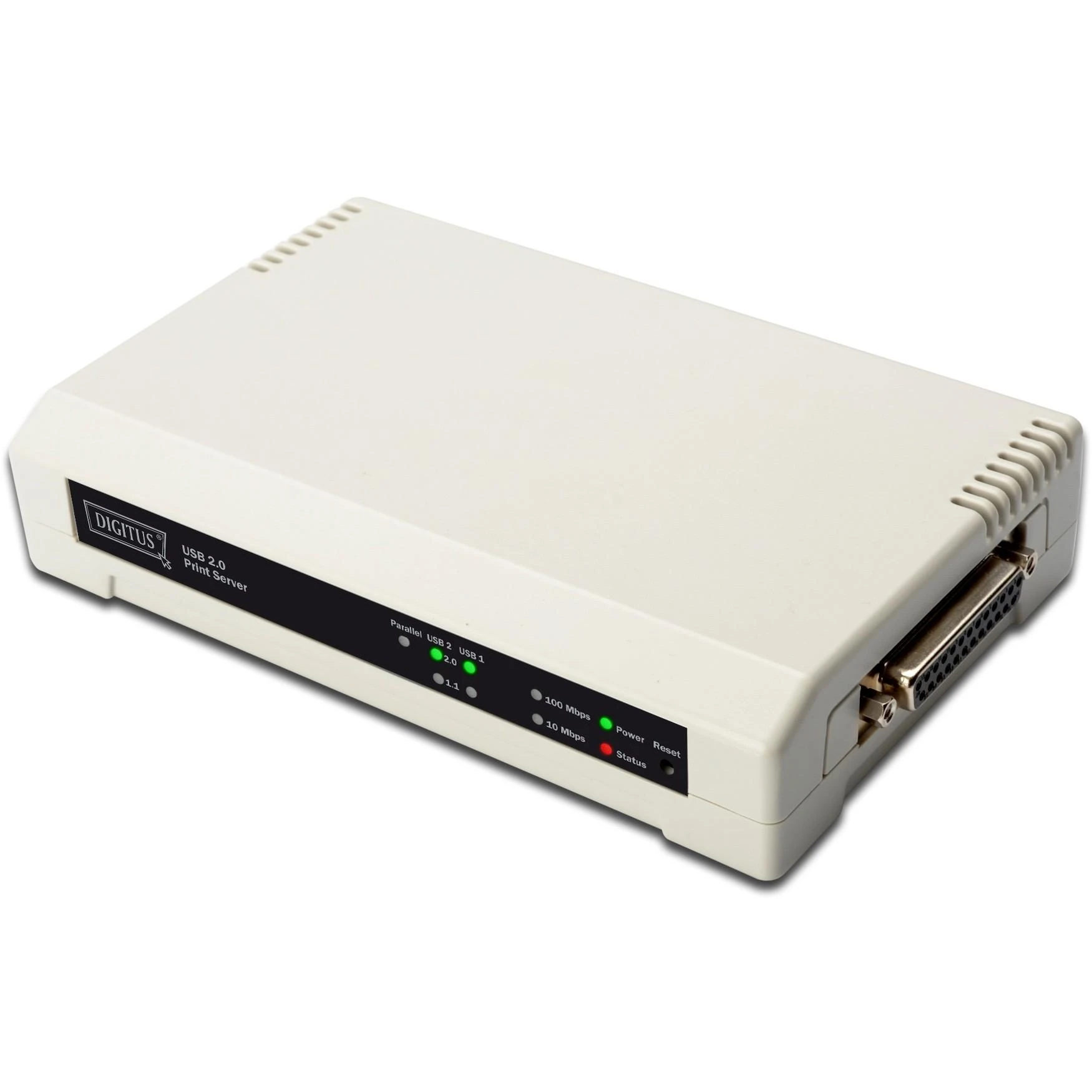 Assmann Electronic DIGITUS greito eterneto spausdinimo serveris 2+1port 2xUSB2.0 1xparallel 1xRJ-45 su maitinimo šaltiniu
