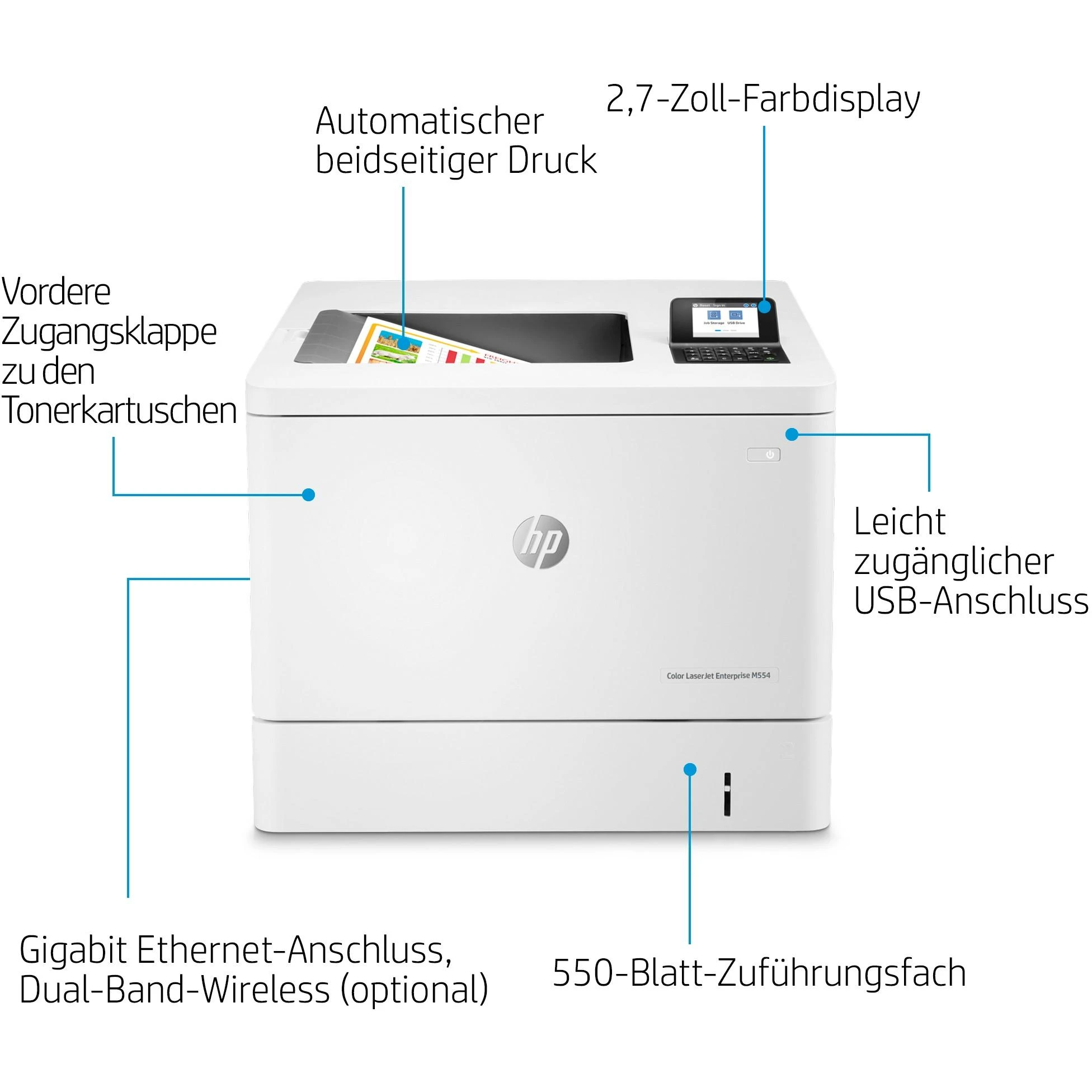 Spausdintuvas „Hewlett Packard“ (HP) „HP Color LaserJet Enterprise M554dn“ A4 spalvotas lazerinis USB 33 psl./min. (ML)