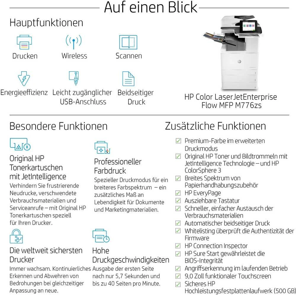 Spausdintuvas „Hewlett Packard“ (HP) „HP Color LaserJet Enterprise Flow MFP M776zs“ (T3U56A # B19)