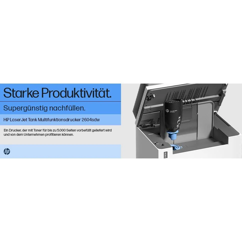 Hewlett Packard (HP) HP LaserJet Tank 2604sdw AIO All-in-One Spausdintuvas - A4 Mono lazerinis, Spausdinti/Kopijuoti/Dual-Side Scan, Automatinis dokumentų tiektuvas, Auto-Duplex, LAN, Wifi, 22ppm, 250-2500 puslapių per mėnesį (pakeičia Neverstop)