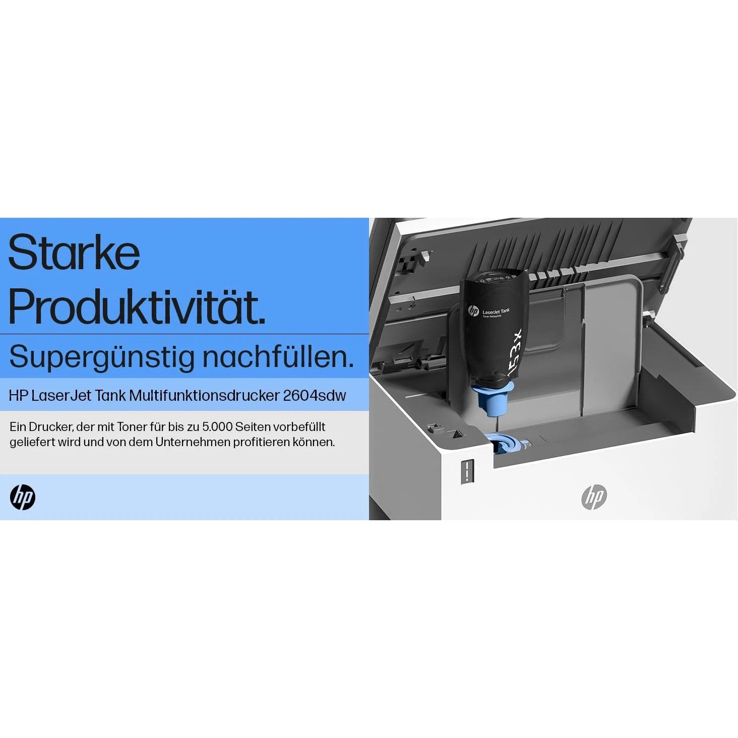 Hewlett Packard (HP) HP LaserJet Tank 2604sdw AIO All-in-One Spausdintuvas - A4 Mono lazerinis, Spausdinti/Kopijuoti/Dual-Side Scan, Automatinis dokumentų tiektuvas, Auto-Duplex, LAN, Wifi, 22ppm, 250-2500 puslapių per mėnesį (pakeičia Neverstop)