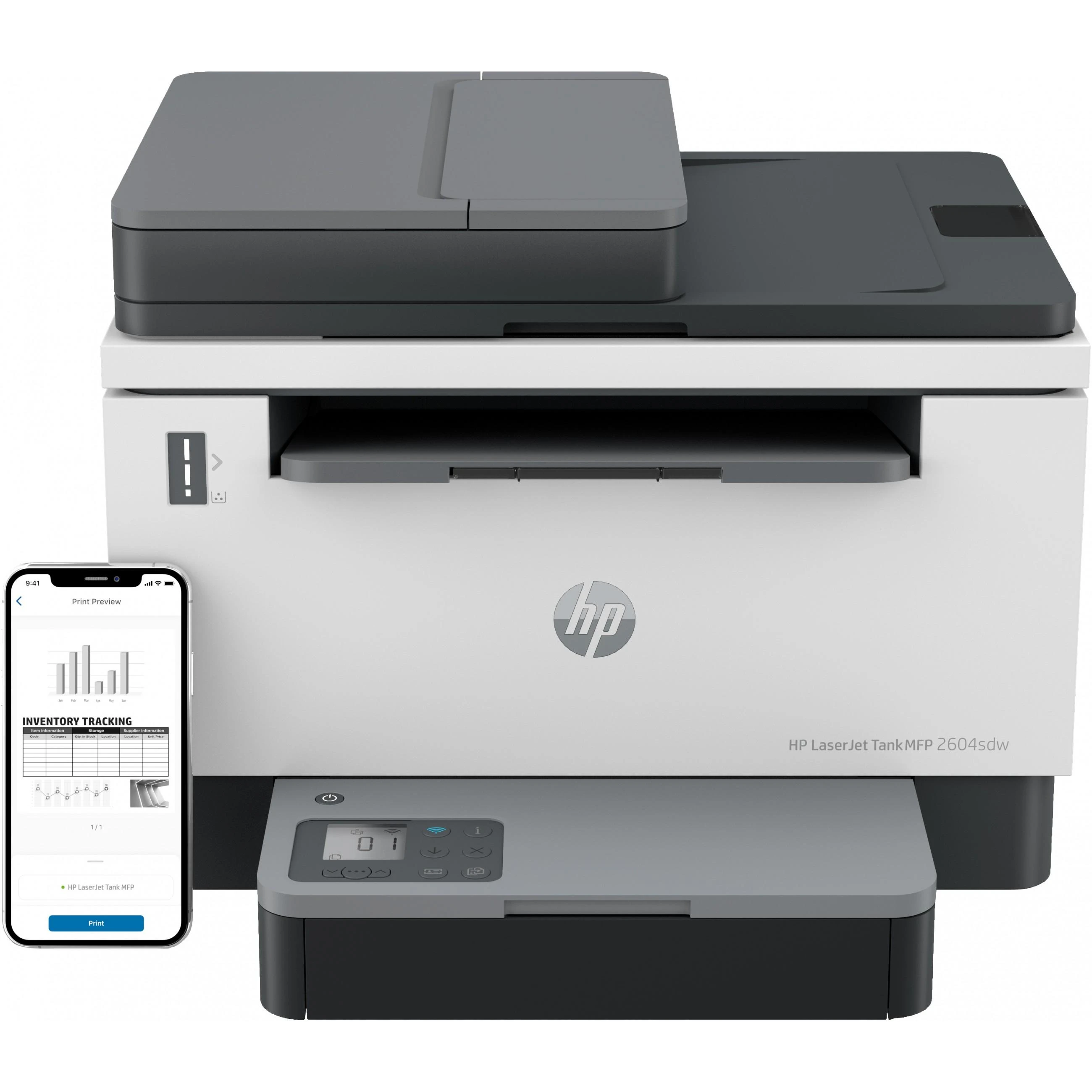 Hewlett Packard (HP) HP LaserJet Tank 2604sdw AIO All-in-One Spausdintuvas - A4 Mono lazerinis, Spausdinti/Kopijuoti/Dual-Side Scan, Automatinis dokumentų tiektuvas, Auto-Duplex, LAN, Wifi, 22ppm, 250-2500 puslapių per mėnesį (pakeičia Neverstop)