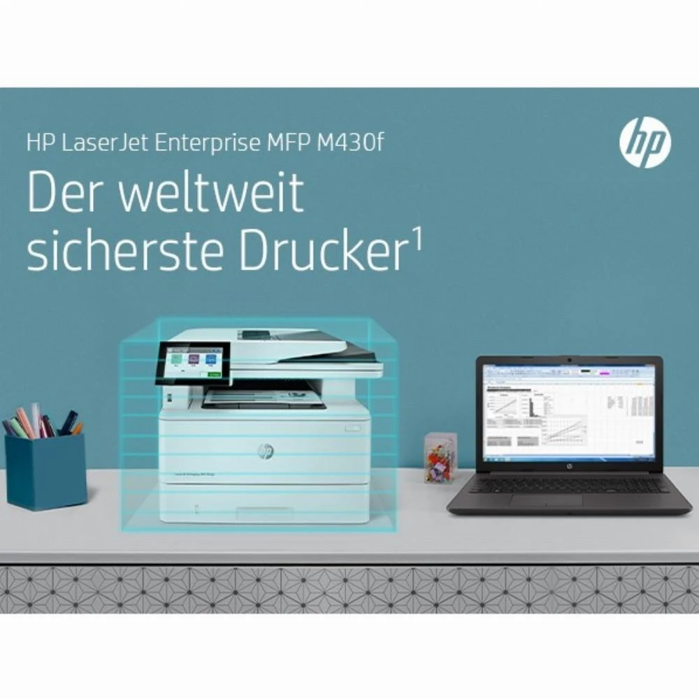 Hewlett Packard (HP) HP LaserJet Enterprise MFP M430f AIO All-in-One Spausdintuvas - A4 Mono lazerinis, Spausdinti/Kopijuoti/Dual-Side Scan/Faksas, Automatinis dokumentų tiektuvas, Auto-Duplex, LAN, 38ppm, 900-4800 pages per mėnuo (pakeičia M521f / M521dn)