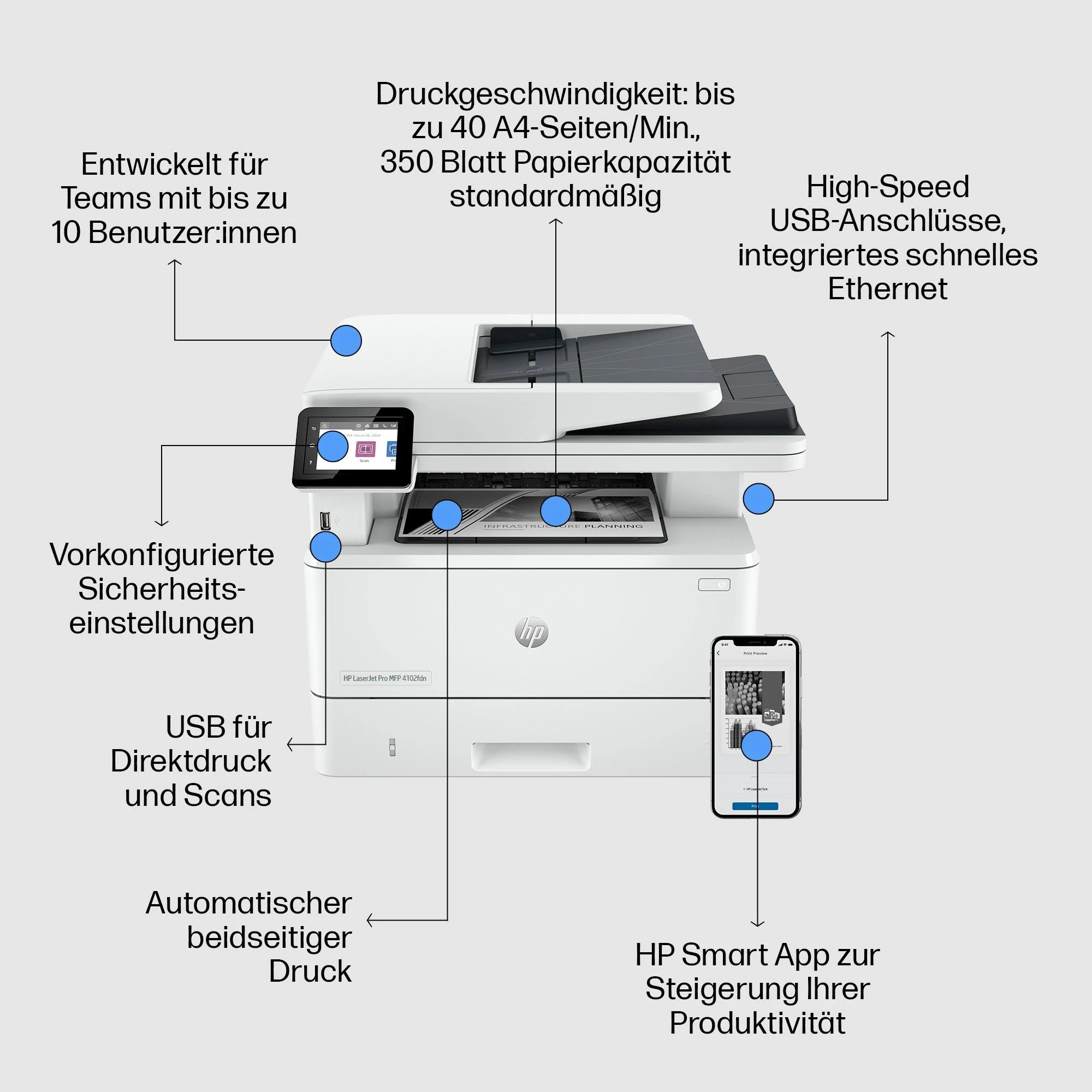 Daugiafunkcinis spausdintuvas HP LaserJet Pro 4102FDN (2Z623F)