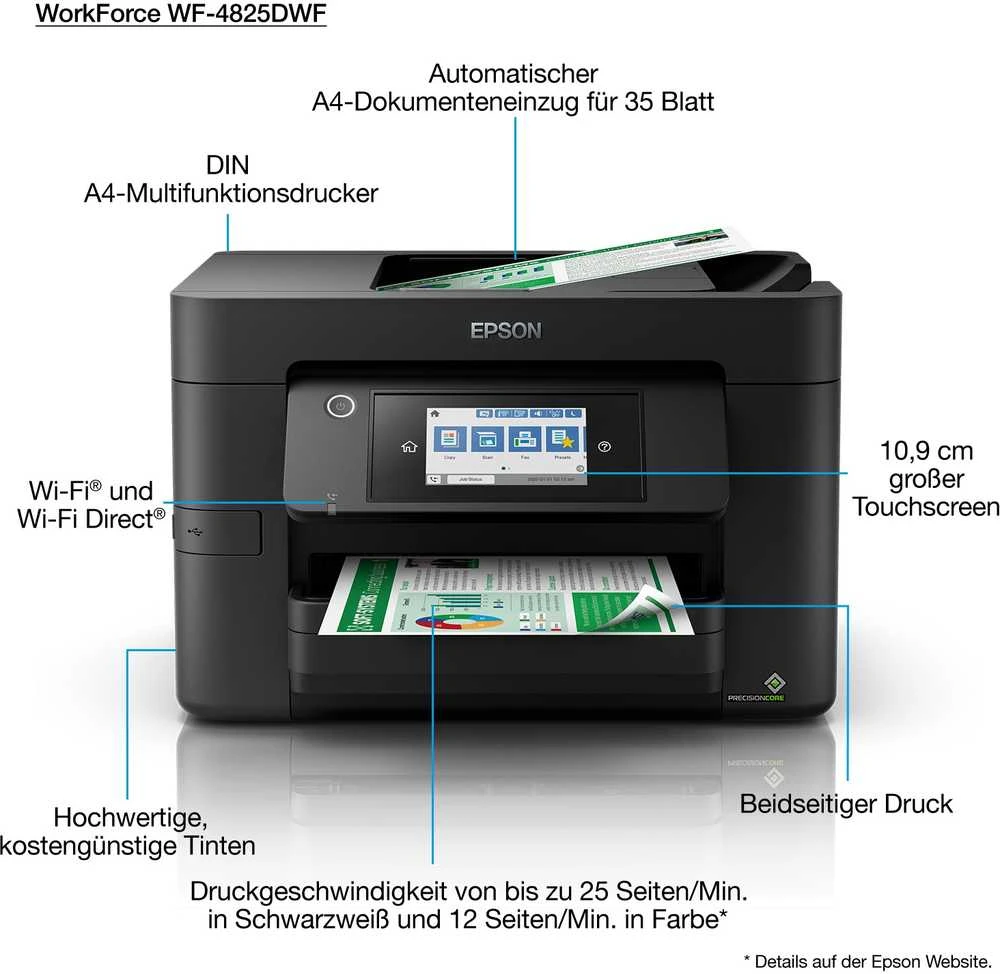 „Epson WorkForce Pro WF-4825DWF“ rašalinis spausdintuvas, A4, 4800 x 2400 DPI, 25 ppm, „Wi-Fi“