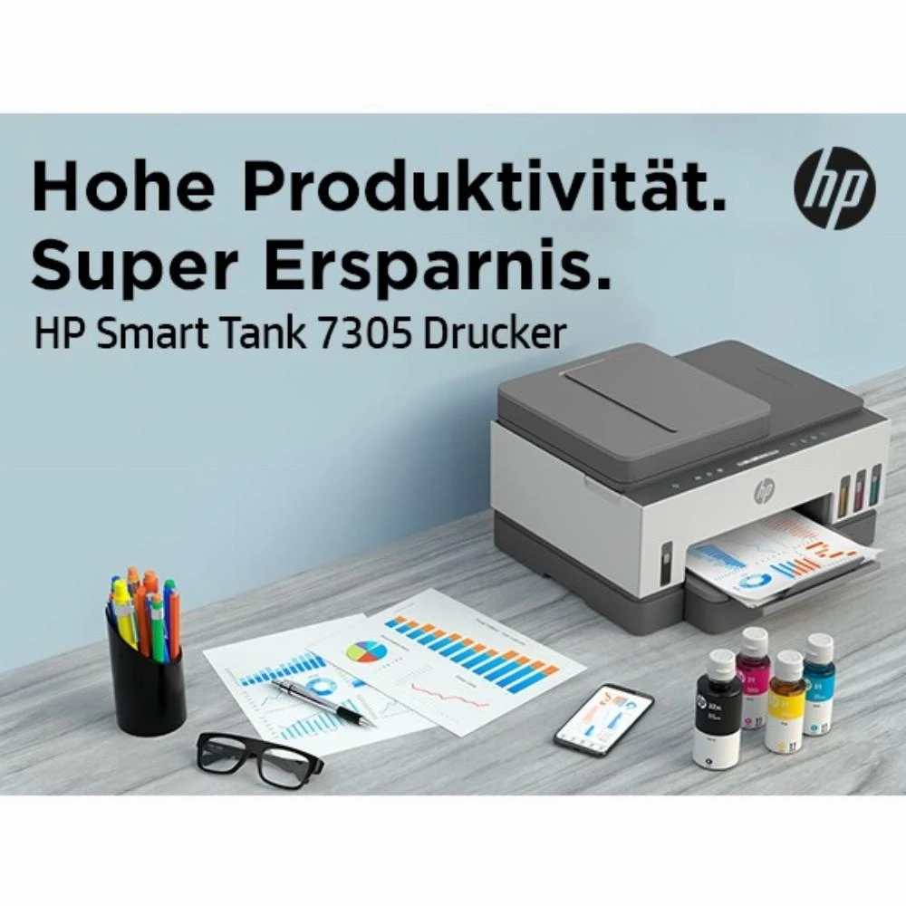 Hewlett Packard (HP) Daugiafunkcinis Spausdintuvas - HP Smart Tank 7305, Spausdinimas, Skenavimas, Kopijavimas, 12,000 Puslapių Juodas