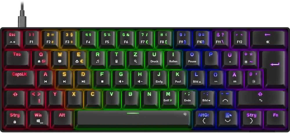 Speedlink ATMOS RGB Regenbogen Mechaninė 60% Klaviatūra žaidimams mit braunen Schaltern, juodas