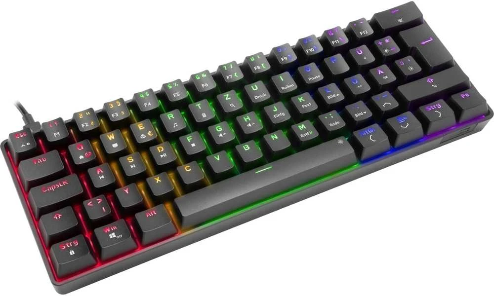 Speedlink ATMOS RGB Regenbogen Mechaninė 60% Klaviatūra žaidimams mit braunen Schaltern, juodas