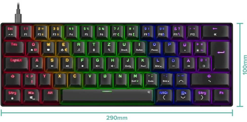 Speedlink ATMOS RGB Regenbogen Mechaninė 60% Klaviatūra žaidimams mit braunen Schaltern, juodas