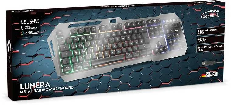 Speedlink LUNERA metalinė vaivorykštinė žaidimų klaviatūra, 5 režimai, juoda