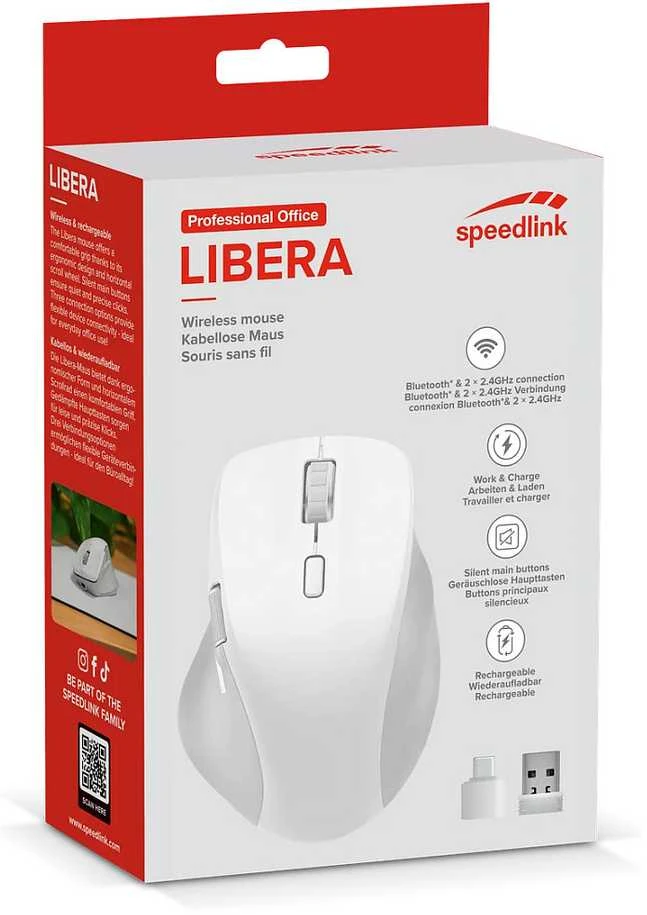 Speedlink LIBERA įkraunama belaidė BT pelė, tyli, balta